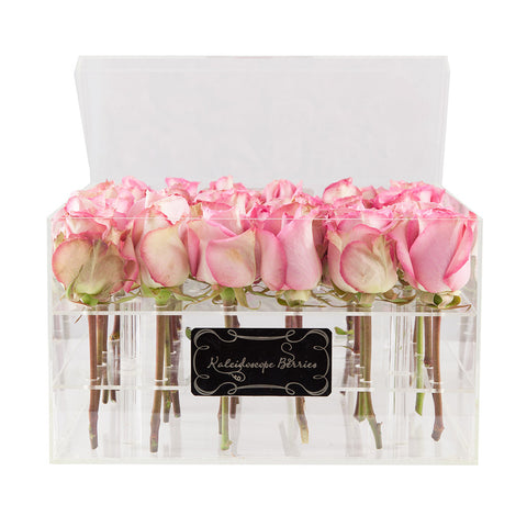 Pink Diamond - Clear Acrylic Box and Pink Roses