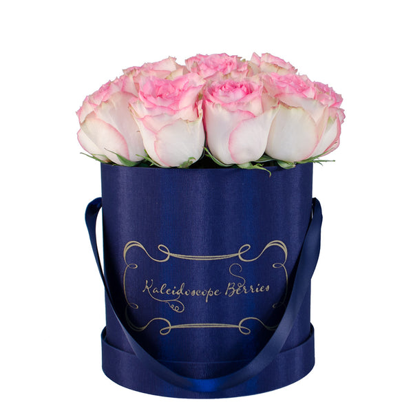 amalfi blue hatbox two toned pink roses