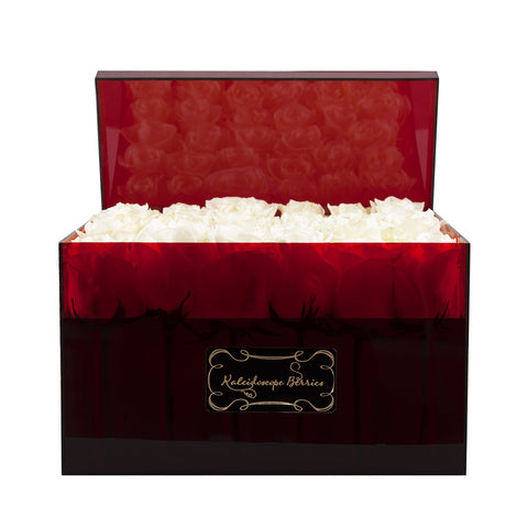 Pandora's Box - Red Acrylic Box and White Roses