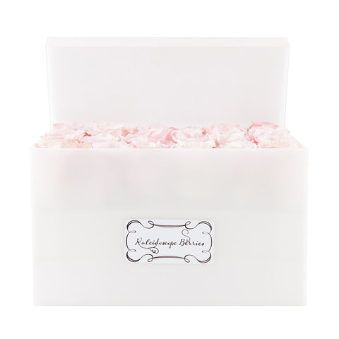 Heavenly Blush - White Acrylic Box with Faith Pink Roses