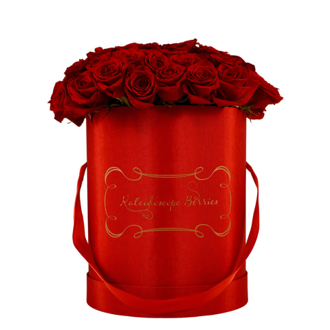 Roll Out The Red Carpet - Cardinal Red Hat Box With Deep Red Roses
