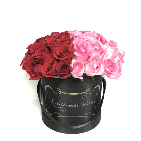 You own both halves of my heart-Black hatbox with heart shaped roses