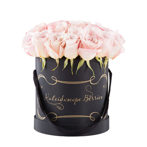 Cotton Candy Tuxedo -  Black Hatbox with Pale Pink Roses