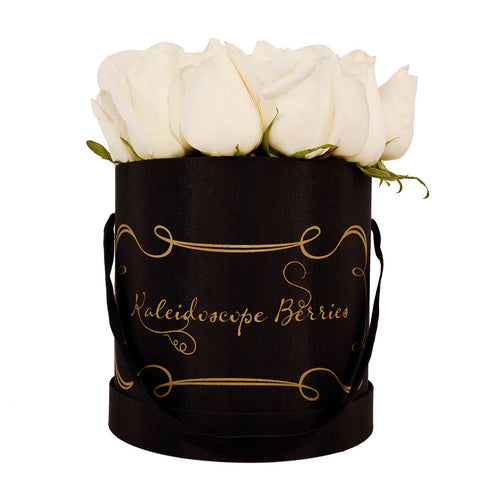 Black Tie - Black Hatbox with White Roses