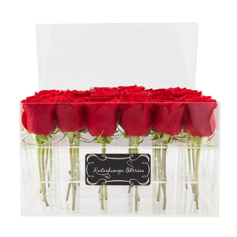 Fire and Ice -  Crystal Clear Acrylic Box with Red Roses