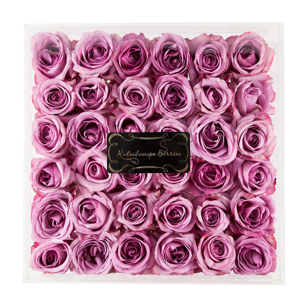 perfect square of roses in acrylic case
