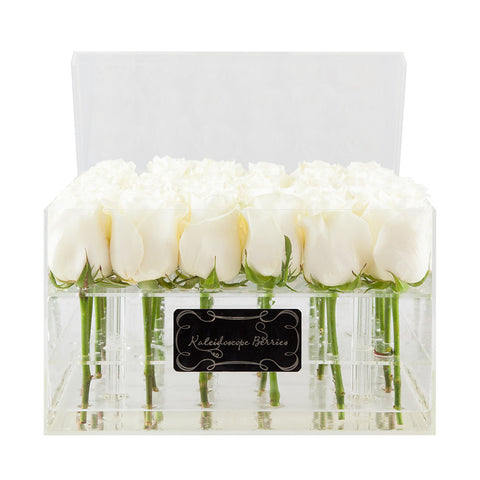 Snow Queen - Crystal Clear Acrylic Box and Snow White Roses