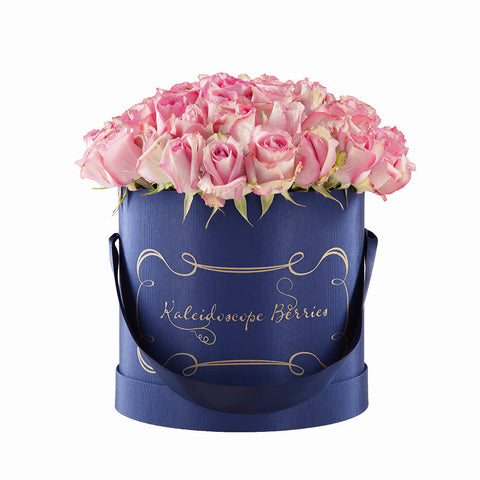 Regal Rosé - Navy Blue Hatbox with Pink Roses