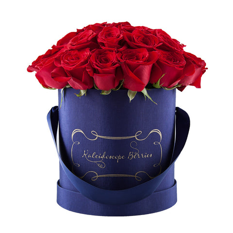 Dangerous Beauty - Navy Hatbox with Red Roses