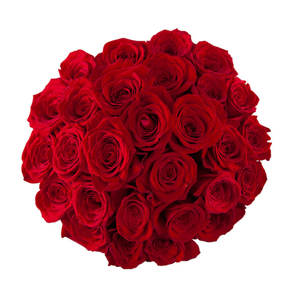 perfect round bouquet of red roses top view