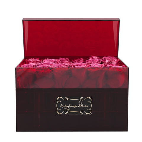 Red Velvet - Red Acrylic Box and Blueberry Roses