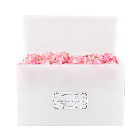 La Vie en Rose - White Acyrlic Box with Vibrant Pink Roses