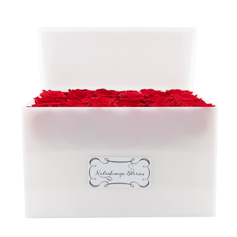 Where There is Smoke There is Fire - White Acrylic Box with Red Roses
